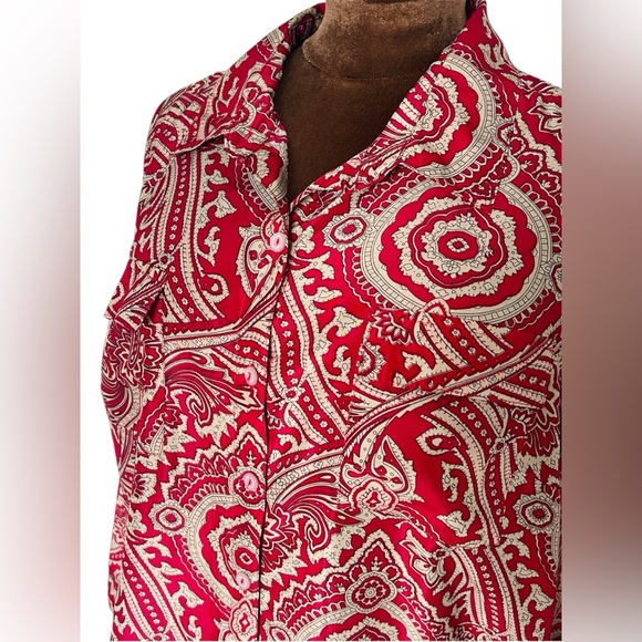Kim Rogers Women's Red Beige Long Sleeve Paisley Button Down Blouse Plus Size 3X - Picture 7 of 10